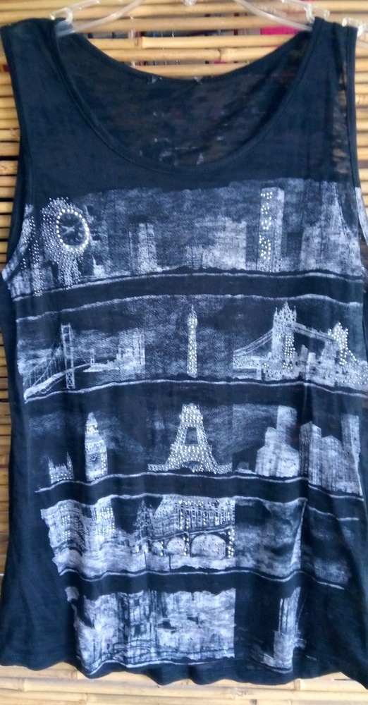 Famous Cities M Sleeveless Black Major Cities Grunge Tank Top